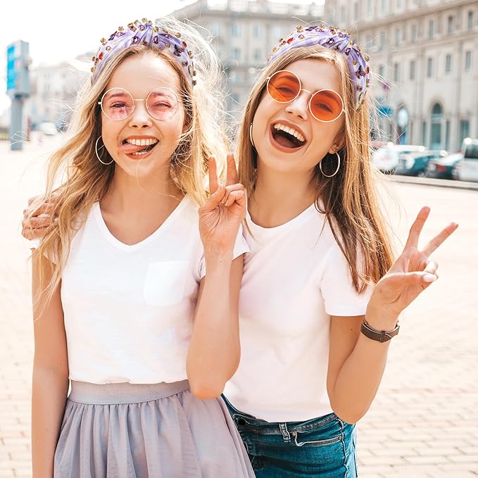 PANTIDE Music Jeweled Knotted Headband - Singer Fans Gift Guitar Red Lip Rhinestone Crystal Embellished Headband Top Knot Hair Accessories Birthday Valentine's Day Gift for Women Girl (Purple Plaid)
