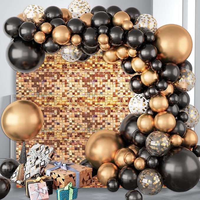 48 PCS Champagne Shimmer Wall Backdrop, Laser Square Sequin Photo Backdrops Panel, Glitter Wall Background for Birthdays, Weddings, Halloween, Engagements, Disco Bachelorette Party Decoration (6x8FT)