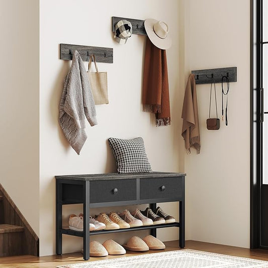 Hall Tree with Bench and Shoe Storage, Entryway Bench with Coat Rack, 4-in-1 Coat Rack Shoe Bench, Multifunctional, for Front Door, Hallway, Foyer, Charcoal Grey and Black MT05BC