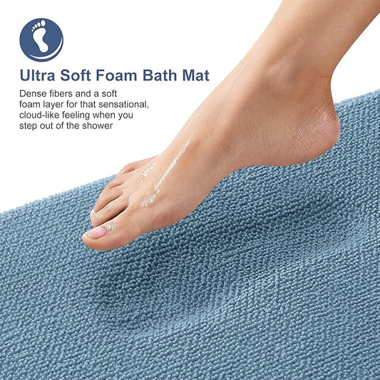 OLANLY Thick Memory Foam Bath Mat Rug 47x20, Extra Soft Absorbent Bathroom Rug, Quick Dry Bath Mats, Non-Slip, Machine Washable Carpet for Bathroom, Tub and Shower, Home Decor Accessories, Airy Blue