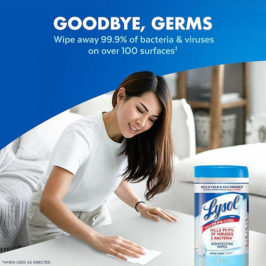 Lysol Disinfecting Wipes Bundle, Home Apartment Dorm Room Essentials and Cleaning Supplies, All Purpose Cleaner, Multi-surface Cleaning Wipes, Multi-Scent Sanitizing Wipes Bundle, 80 Count (4pk)