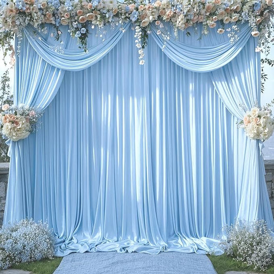 10x10 Baby Blue Backdrop Curtain for Baby Shower Parties Wrinkle Free Light Blue Curtains Backdrop Drapes Fabric Decoration for Birthday Party Photography 5ft x 10ft,2 Panels