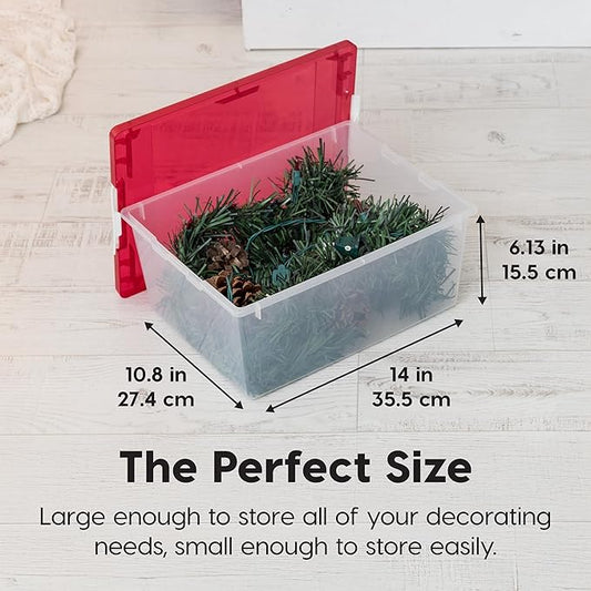 IRIS USA 12 Qt. Plastic Storage Bins Containers with Lids, 4 Pack, Sensory Bin, Craft Storage, Craft Organizers and Storage, Organizing Container for Home, Office School Supplies, Stackable, Clear/Red