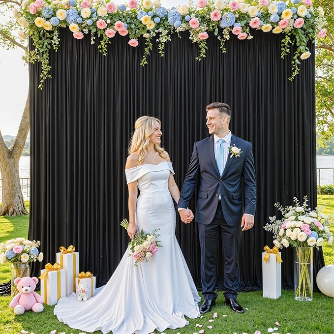 10 Panels Black Backdrop Curtain for Parties Wrinkle Free Black Photo Curtains Backdrop Drapes Fabric Decoration for Birthday Party Wedding 50ft(W) x 10ft(H)
