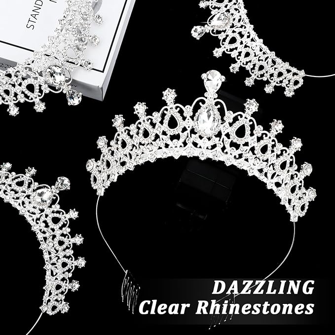 CIEHER 18 PCS Gold Crowns for Women, Crystal Queen Crown Princess Tiaras for Prom Birthday Party Halloween Costume