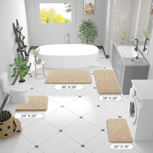 OLANLY Bathroom Rugs 59x35, Extra Soft Absorbent Chenille Bath Rugs, Rubber Backing Quick Dry, Machine Washable Bath Mats for Bathroom Floor, Tub and Shower, Home Decor Accessories, Beige