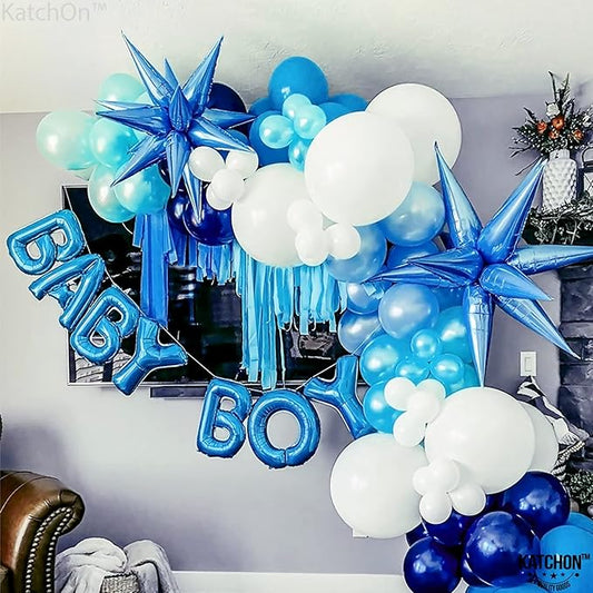 KatchOn Metallic Blue Star Balloons - 26 Inch, Pack of 50 | Starburst & Spike Designs for Blue Birthday & Party Decorations