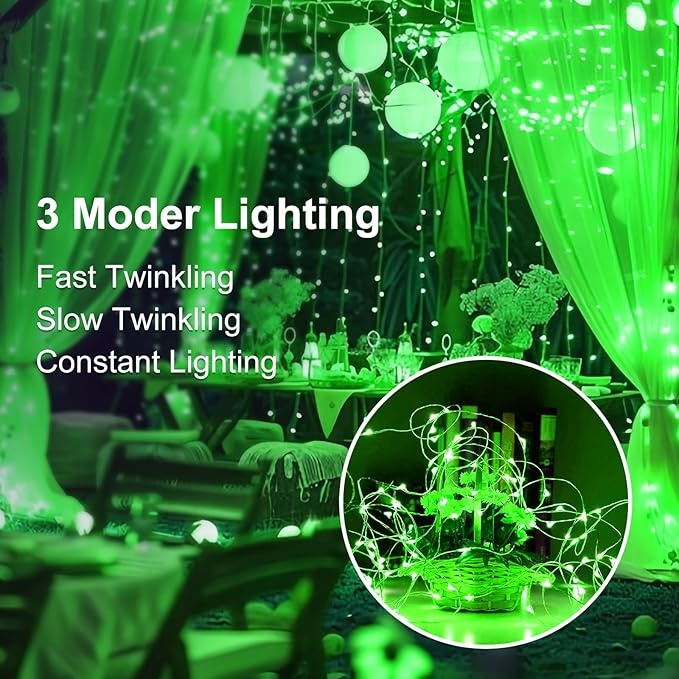 Fairy Lights,Silver Wire String Lights Waterproof,Battery Operated 7FT 20LED Firefly Starry Moon Lights for DIY Christmas Wedding Party Bedroom Decor (Green, 12 Pack)