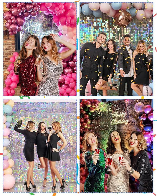 Iridescent Silver Shimmer Square Sequin Wall Panel Backdrop Decoration for Wedding,Anniversary,Birthday,Party,Photo Backdrop,24 Panels Cover 6 x 4 Ft