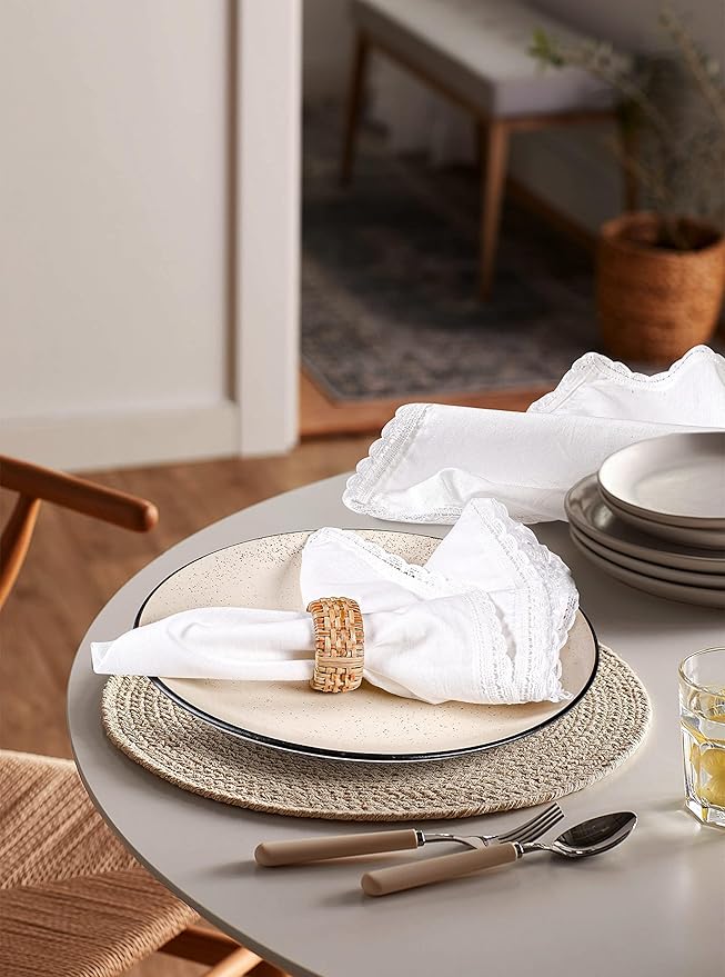 Cloth Napkins Reusable White Christmas Cloth Dinner Napkins Set of 12 Cotton Flax Fabric Oversized 20x20 Inches Cloth Napkins with Lace for Parties Washable Cocktail Napkins Thanksgiving Decor
