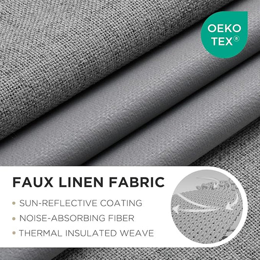 Joydeco Light Grey Blackout Curtains 84 Inches Long, Curtains 84 Inch Length 1 Panel for Bedroom, Thermal Insulated Linen Black Out Curtains with Grommets(100x84, Light Grey)