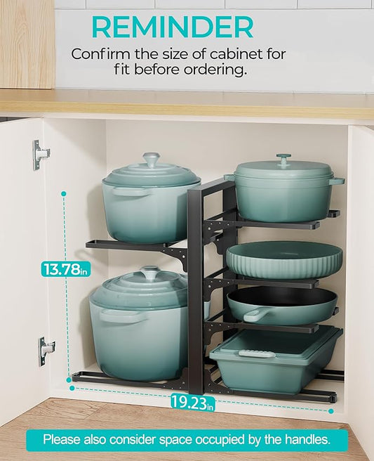ORDORA 6-Tier Pots and Pans Organizer under Cabinet, Kitchen Cabinet Organizers and Storage, Heavy Duty Pots and Pan Storage Rack Organizer inside Cabinet, Adjustable Pot Rack