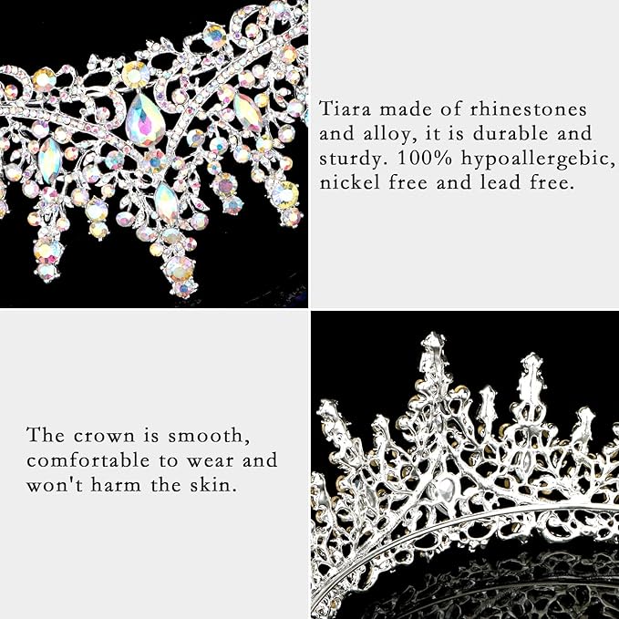 COCIDE Silver Tiara and Crown for Women Crystal Queen Crowns Princess Rhinestone Tiaras for Girl Bride Wedding Hair Accessories for Bridal Birthday Party Prom Halloween Costume Cosplay