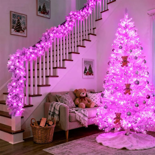 JMEXSUSS Connectable 100 LED Pink Christmas Lights, 33ft 8 Modes Room Lights Clear Wire, Plug in Pink String Lights Indoor Outdoor for Room Decor Christmas Tree Bedroom Valentines Party
