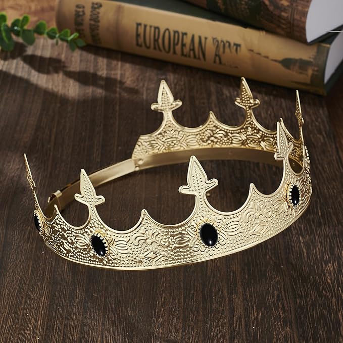 King Crowns Metal Hair Band for Men Gold Crowns and Tiara for Theme Birthday Party Costume Accessories