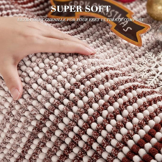 Bathroom Rugs and Mats Sets, 2 Piece Thick Absorbent Chenille Bath Mat Rug Set Non Slip, Soft Shaggy Bath Room Floor Mats for Bathroom, Machine Washable (Burgundy Red, 20" x 47" Plus 20" x 32")