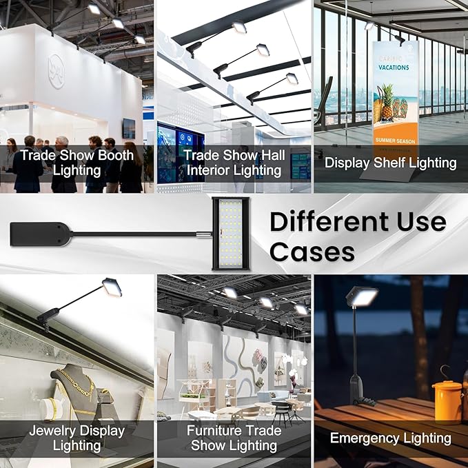 Trade Show Lights LED Display, Connectable Exhibit Arm Lighting Included Clamps, Mounting Brackets, Power Cables, Connect Cables, 360° Adjustable Angle for Trade Show Lighting, 3PCS Black