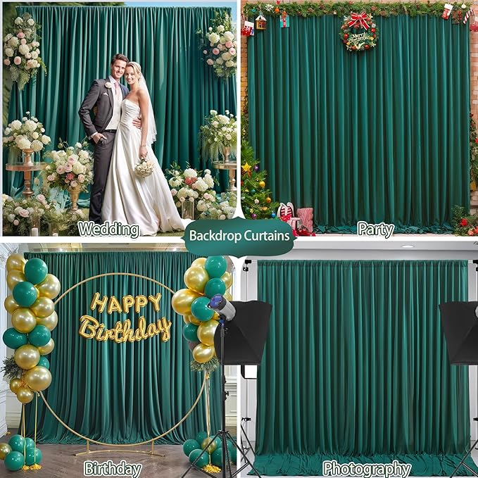 24 x 10ft Hunter Green Backdrop Curtains Photo Background Curtains 6 Panels (10'L x 4'W Each) with Rod Pocket, No-Wrinkle Polyester Backdrop Drapes for for Wedding Birthday Party Christmas Prom Events
