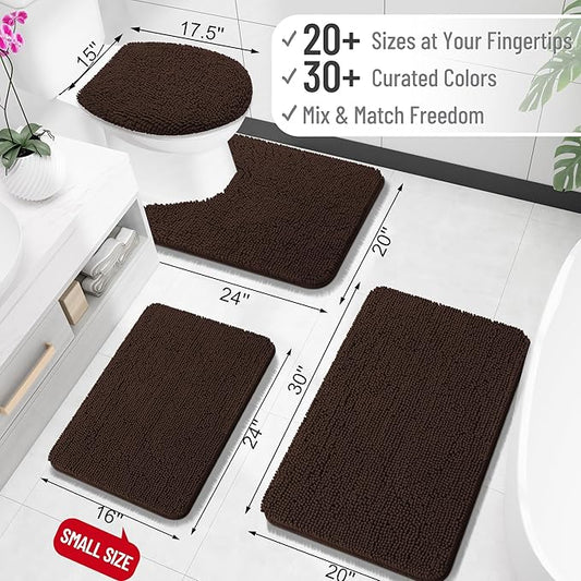 OLANLY Bathroom Rugs 32x20, Extra Soft Absorbent Chenille Bath Rugs, Rubber Backing Quick Dry, Machine Washable Bath Mats for Bathroom Floor, Tub and Shower, Home Decor Accessories, Brown