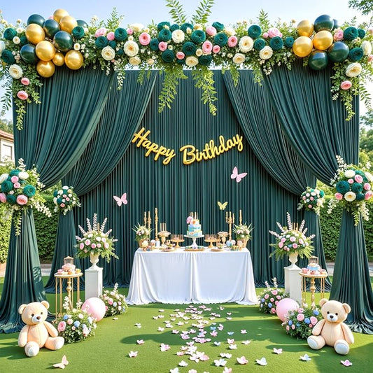 Hunter Green Backdrop Curtain for Parties Wrinkle Free Dark Green Photo Curtains Backdrop Drapes Fabric Decoration for Baby Shower Birthday Party Photography 5ft x 8ft,2 Panels