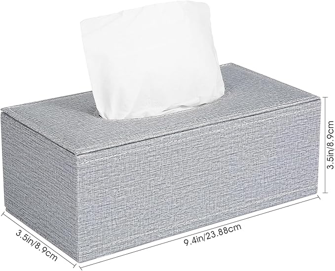 4 Pack Tissue Box Cover Rectangle, Linen Tissue Box with Magnetic Bottom, Napkin Facial Tissues Holder Dispenser, Decorative Tissue Holder for Bathroom Toilet Bedroom Living Room Office, Grey