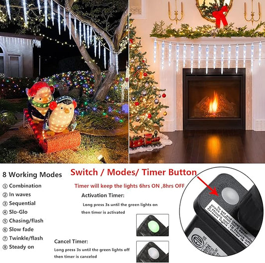 Joomer White Christmas 13FT 20 Tubes 90 LED Icicle Lights with Timer Function, Waterproof Connectable Ice String Lights for Holiday Home, Patio, Trees Christmas Decoration