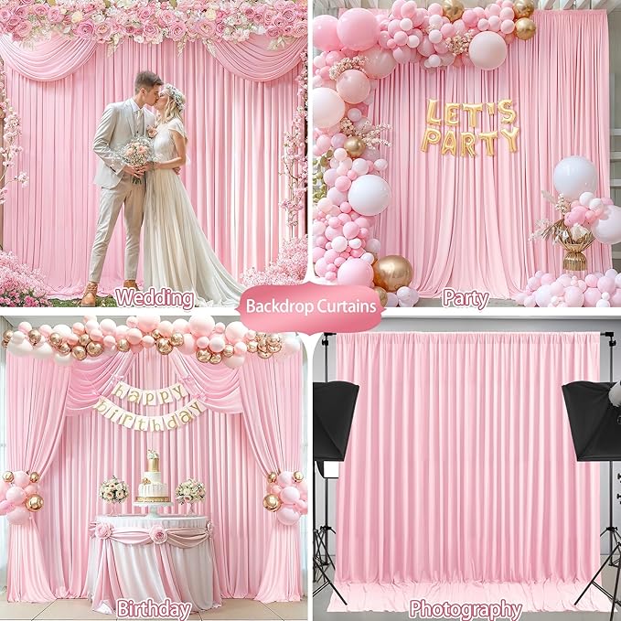 8 x 10 ft Baby Pink Backdrop Curtains Photo Background Panels Wrinkle Free Drapes for Backdrop Soft Long Curtains for Backdrop Decoration Princess Birthday Parties Wedding Bridal Shower