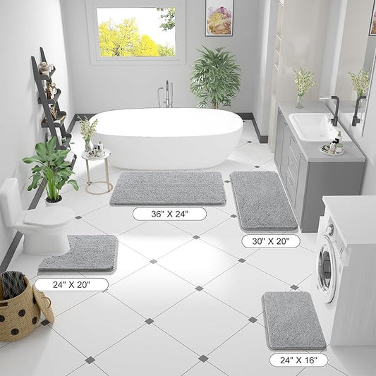 OLANLY Bathroom Rugs 70x46, Extra Soft Absorbent Chenille Bath Rugs, Rubber Backing Quick Dry, Machine Washable Bath Mats for Bathroom Floor, Tub and Shower, Home Decor Accessories, Light Grey