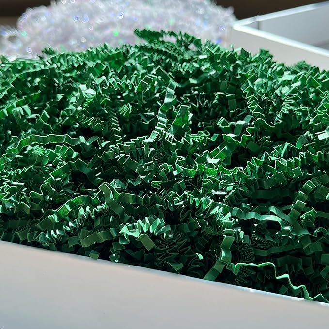 2LB Crinkle Paper Filler Dark Green Shredded Paper for Gift Baskets Easter Grass