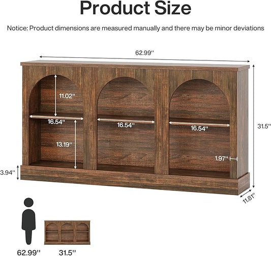 Tribesigns Farmhouse Console Table, 63-Inch Long 3 Tier Entryway Table with Storage, Wooden Rectangular Sofa Table Behind The Couch for Entrance, Hallway, Living Room, Dark Brown