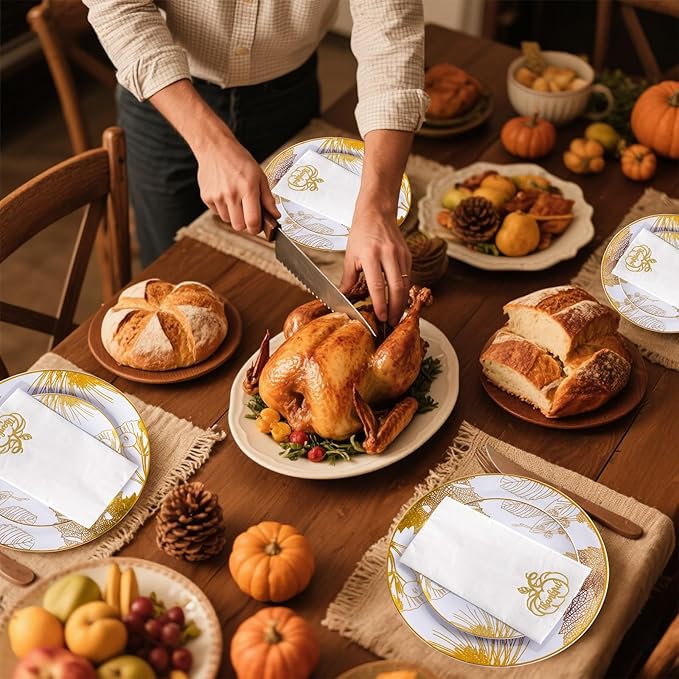 200 PCS Thanksgiving Pumpkin Napkins - 3-Ply Heavy Duty Fall Pumpkin Paper Napkins - Thanksgiving Disposable Hand Towels Napkins for Friendsgiving Table Decor Party Supplies