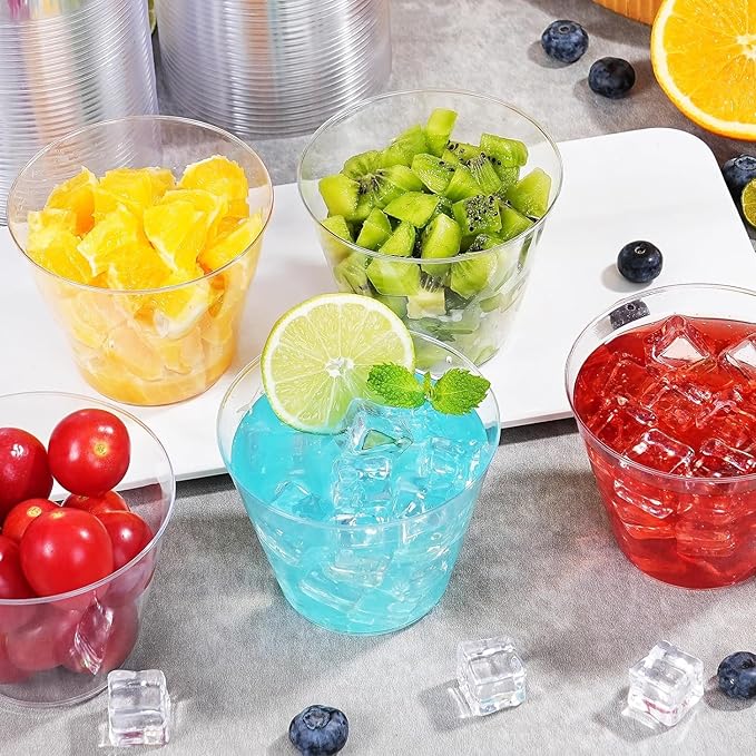 100 Pack 9 oz Clear Plastic Cups, Plastic Wine Cups for Cocktail Party, Polystyrene Hard Cup with Higher Heat Resistance(9oz 100count)