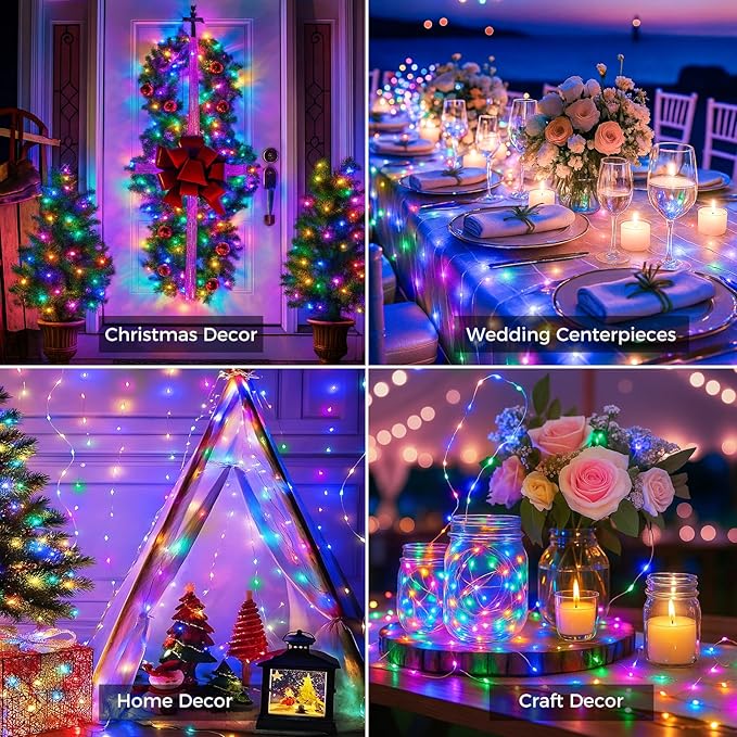 litogo 20 Pack 7FT 20 LED Fairy Lights Battery Operated, 3 Lighting Modes, Bulk Mini Twinkle String Lights Waterproof Silver Wire for Weddings Mason Jars Party Christmas Decorations-Multi-Colored