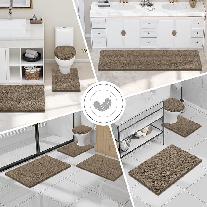 Smiry Luxury Chenille Bathroom Rugs 45x27, Extra Soft and Absorbent Shaggy Bath Mat, Machine Washable, Non-Slip Plush Carpet Runner for Tub, Shower, and Floor, Home Decor Accessories, Camel