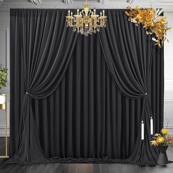 10 x 10 FT Black Backdrop Curtains for Parties, 10ft Long Curtains for Backdrop Wrinkle-Free Polyester Black Photo Drapes Soft Fabric with Rod Pockets for Birthday Wedding Ceremony Prom Events RIP