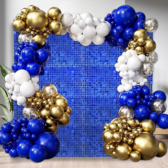 48 PCS Blue Shimmer Wall Backdrop, Square Sequin Photo Backdrops Panel, Glitter Wall Background for Birthdays, Weddings, Halloween, Engagements, Disco Bachelorette Party Decoration (6FTx8FT)