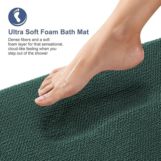 OLANLY Thick Memory Foam Bath Mats Rugs 47x17, Extra Soft Absorbent Bathroom Rug, Quick Dry Bath Mat, Non-Slip, Washable Carpet for Bathroom, Tub and Shower, Home Decor Accessories, Blackish Green