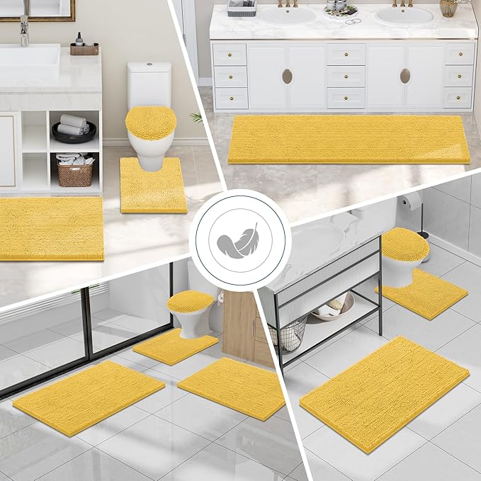 Smiry Luxury Chenille Bathroom Rugs 70x24, Extra Soft and Absorbent Shaggy Bath Mat, Machine Washable, Non-Slip Plush Carpet Runner for Tub, Shower, and Floor, Home Decor Accessories, Yellow