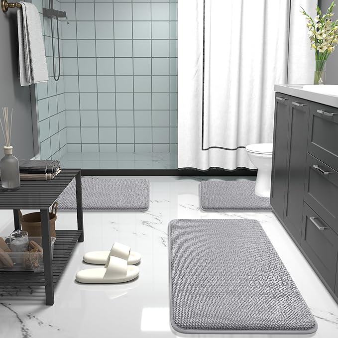 OLANLY Thick Memory Foam Bath Mat Rug 70x46, Extra Soft Absorbent Bathroom Rug, Quick Dry Bath Mats, Non-Slip, Machine Washable Carpet for Bathroom, Tub and Shower, Home Decor Accessories, Grey