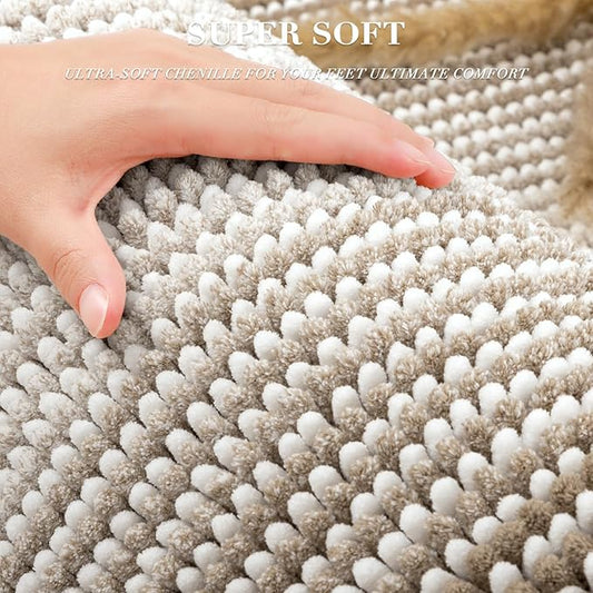 Bathroom Rugs and Mats Sets, 2 Piece Thick Absorbent Chenille Bath Mat Rug Set Non Slip, Soft Shaggy Bath Room Floor Mats for Bathroom, Machine Washable (Light Taupe, 20" x 32" Plus 16" x 24")