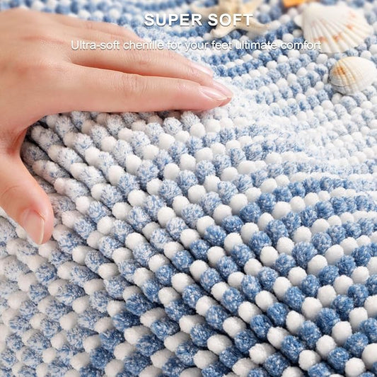 BSICPRO Bathroom Rugs and Mats Sets, 2 Piece Thick Absorbent Chenille Bath Mat Rug Set Non Slip, Soft Shaggy Bath Room Floor Mats for Bathroom, Machine Washable (Sky Blue, 20" x 60" Plus 20" x 32")