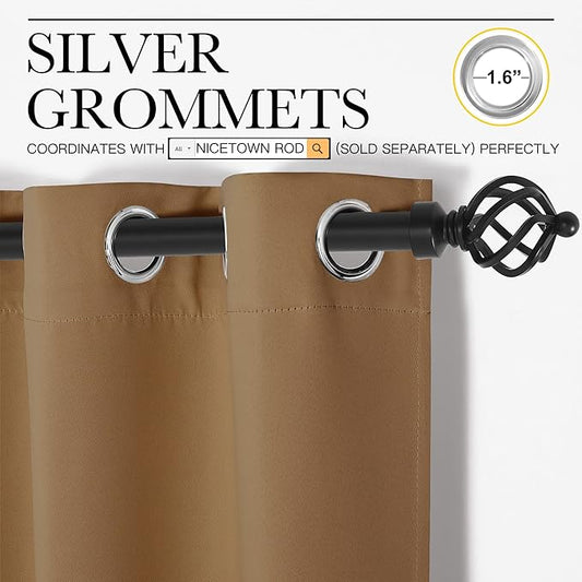 NICETOWN Sleek Blackout Curtains 95 inches Length for Windows, Noise Reducing and Block Draft Panels for Door Doorway Laundry Office Luxury Decor Theme (2 Panels, Gold Brown, W42 x L95 -Inch)