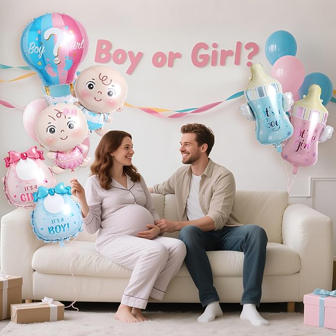 Gender Reveal Decorations, Baby Boy or Girl Gender Reveal Balloon Set Includes Pink and Blue Foil Balloons for Baby Shower Decorations Baby Party Supplies 7 Pcs