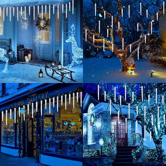 Joomer Icicle Christmas Lights Outdoor,13FT 20 Icicles 320 LED Meteor Shower Icicle Lights Timer Waterproof Connectable Christmas Light for Outside Home Xmas Decoration - White