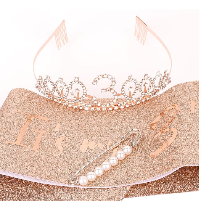 CIEHER 3th Birthday Party Supplies: Crown, Sash, Pearl Pin Set - Decorations for Little Girls' Special Day