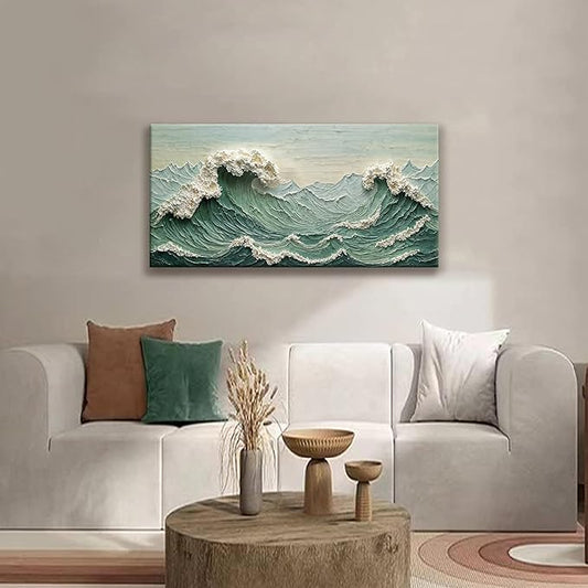 Sea Wave Abstract Wall Art Small Size Modern Green Canvas Wall Art Decor Painting Artwork Abstract Wall Decor Print Picture For Bedroom Office Home Decoration 20"X 40"