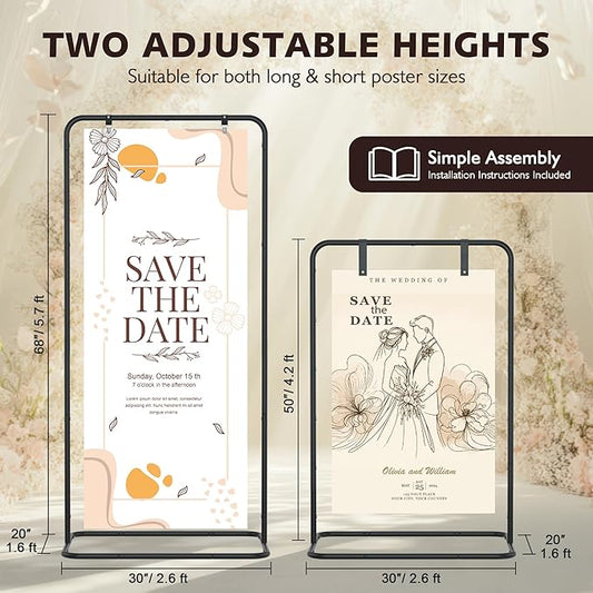 Jolitac Wedding Welcome Sign Holder, Adjustable Wedding Sign Stand Leather Hanging Straps & Design Bundle Heavy Duty Metal Easel Stand for Seating Charts, Bridal Showers, Birthday Party Displays