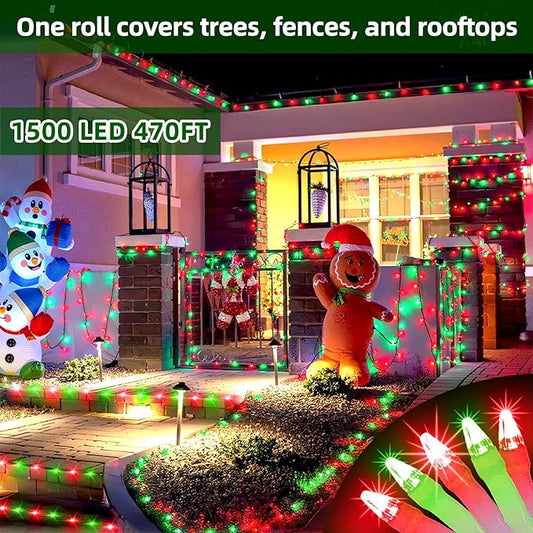 1500 LED Chrstmas Lights, 470ft Outdoor Christmas String Lights with 12 Modes, Red & Green LED String Lights with Timer Dimmable Waterproof for Tree Fence Garden Xmas Wedding Party Decor Red & Green