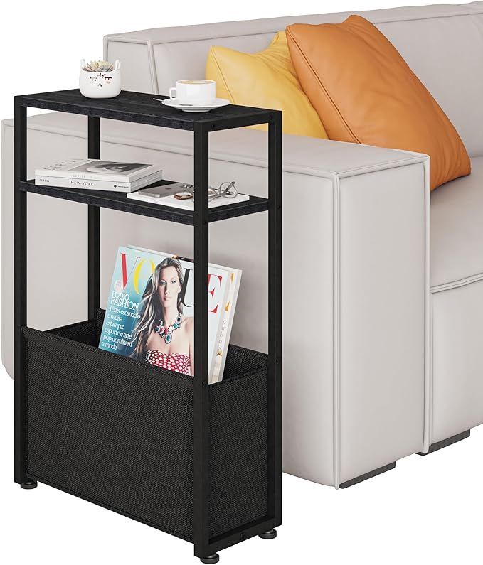 Narrow Side Table, Slim Side Table with Magazine Rack, Bathroom Table for Small Spaces, Narrow Bedside Table for Living Room, Bedroom | with Magazine Rack, Bathroom Table, for Small Spaces, for Living Room, Bedroom