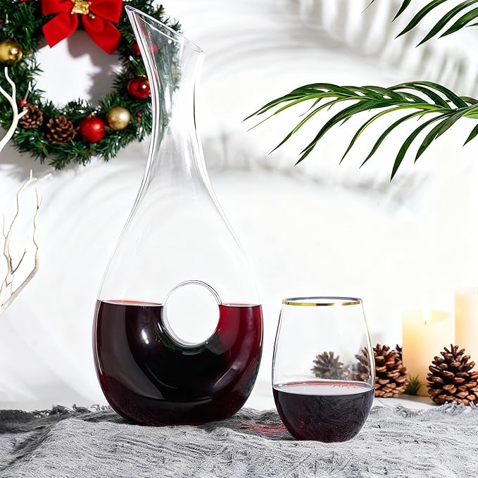 FOCUSLINE 20pcs 16 Oz Plastic Wine Glasses, Stemless Gold Rim, Heavy Duty Disposable Drinking Cups, Reusable Shatterproof for Party & Wedding